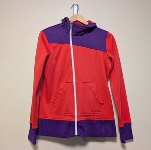 The North Face Womens Colorblock Full Zip Hoodie Small Red Purple Fleece